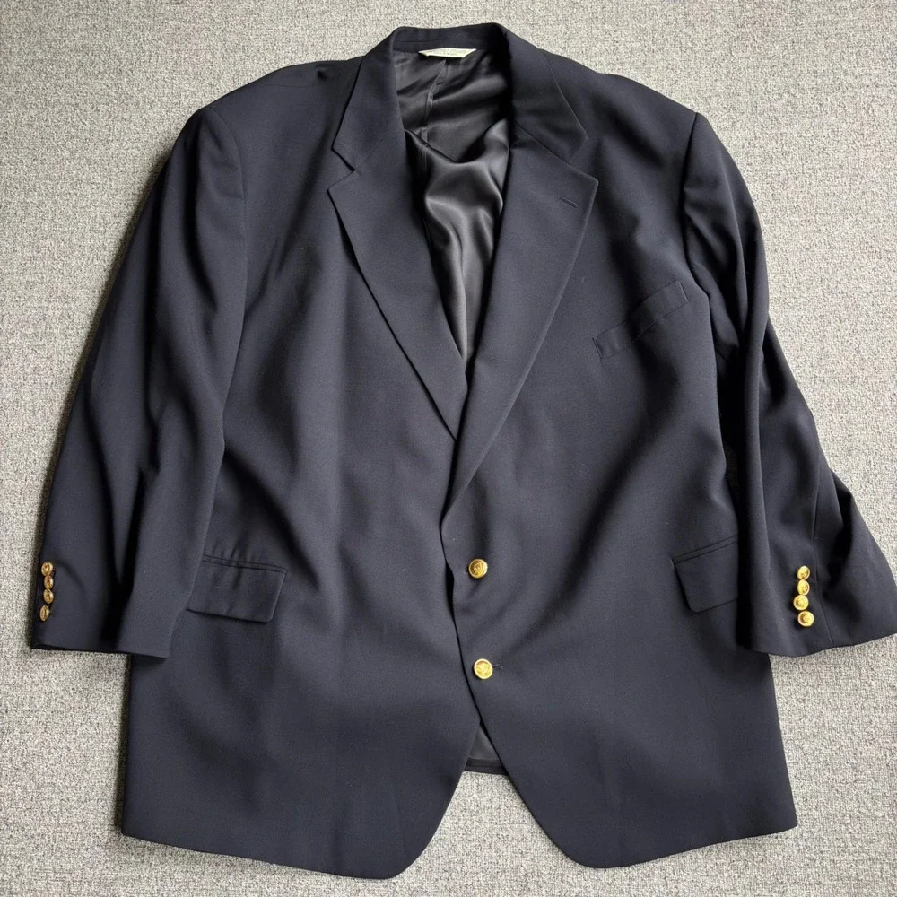 Palm Beach Blazer Mens 60L Repp Ltd Big & Tall Navy Blue Wool Gold Button